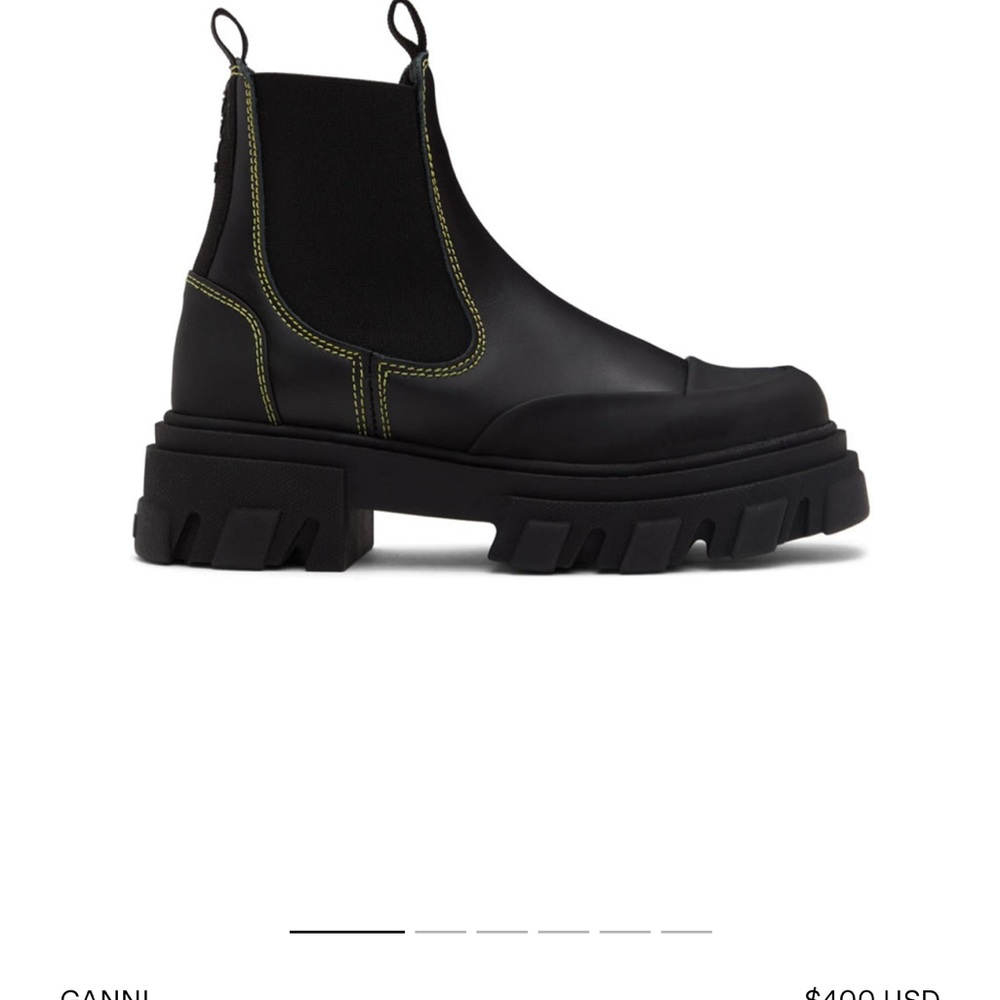 Ganni Black Winter Boots with Yellow Stitching